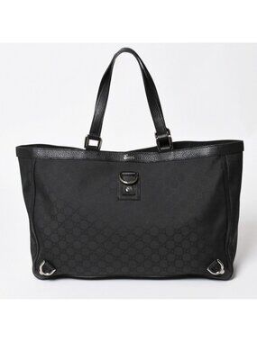 Gucci Tote Bag Black GG Nylon Silver
